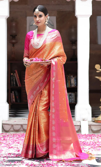 Ethnic Motifs Woven Design Zari Banarasi Saree